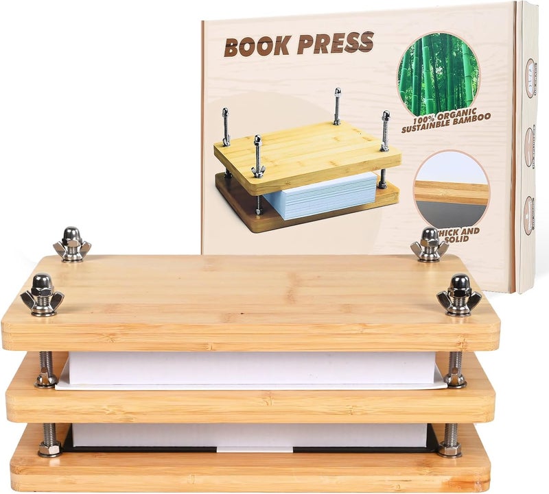 Draywitt Wooden and Bamboo Book Press - double portable bookbinding supplies,book binding kit for beginners(11.8×7.9inch) - Image 1